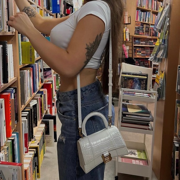 Balenciaga Hourglass XS Top Handle Bag White Croc Embossed - Picture 5 of 7